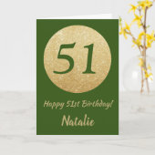Happy 51st Birthday Green en Gold Glitter Kaart (Gele Bloem)