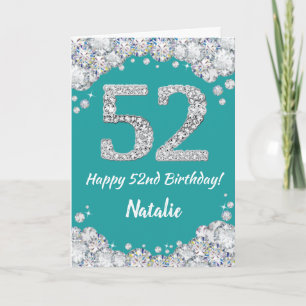 Happy 52e verjaardag Blauwgroen en Silver Glitter  Kaart