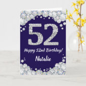Happy 52e verjaardag Navy Blue en Silver Glitter Kaart (Gele Bloem)