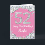 Happy 52e verjaardag Roze en Zilver Glitter Card Kaart<br><div class="desc">Fijne 52e verjaardag Roze en Silver Glitter Card met persoonlijke naam. Voor verdere aanpassing, te klikken gelieve de knoop "van de Aanpassing het"en ons ontwerphulpmiddel te gebruiken om deze sjabloon te wijzigen.</div>