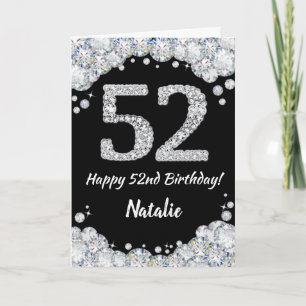 Happy 52e verjaardag zwarte en zilveren glitter-ka kaart