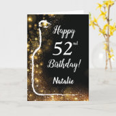 Happy 52nd Birthday Black en Gold Glitter Wine Kaart (Gele Bloem)