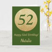 Happy 52nd Birthday Green en Gold Glitter Kaart (Gele Bloem)