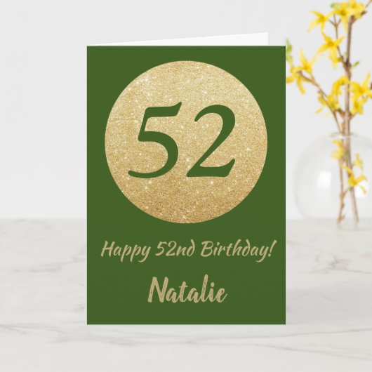 Happy 52nd Birthday Green en Gold Glitter Kaart (Gele Bloem)