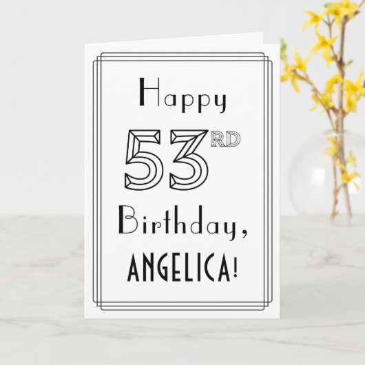 Happy 53rd Birthday, Art Deco Style met aangepaste Kaart (Gele Bloem)