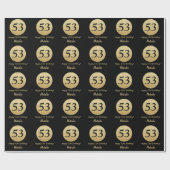Happy 53rd Birthday Black en Gold Glitter Cadeaupapier (Vlak)