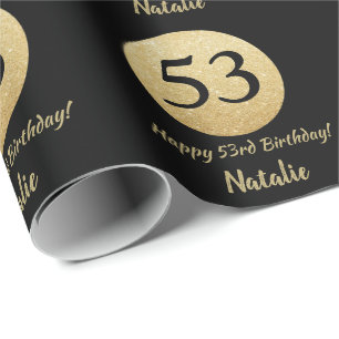 Happy 53rd Birthday Black en Gold Glitter Cadeaupapier