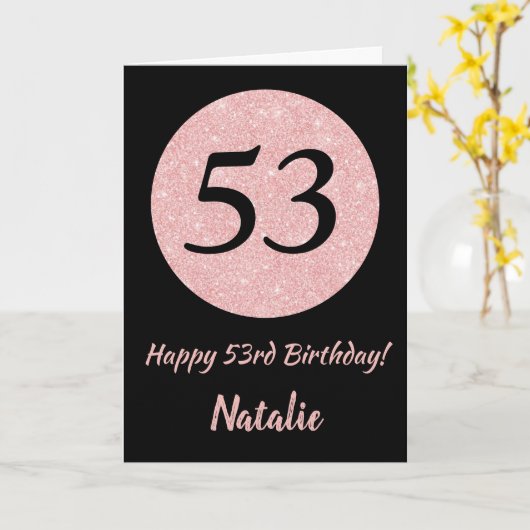 Happy 53rd Birthday Black en Roos Pink Gold Kaart (Gele Bloem)