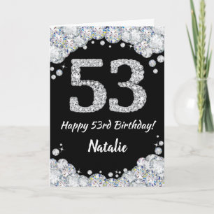 Happy 53rd Birthday Black en Silver Glitter Card Kaart