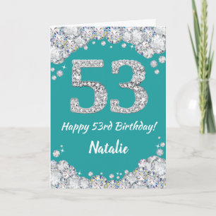 Happy 53rd Birthday Blauwgroen en Silver Glitter C Kaart
