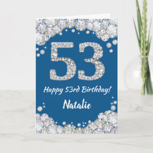 Happy 53rd Birthday Blue en Silver Glitter Card Kaart