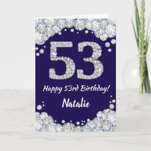 Happy 53rd Birthday Navy Blue en Silver Glitter Kaart