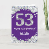 Happy 53rd Birthday Paars en Silver Glitter Card Kaart (Voorkant)