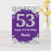 Happy 53rd Birthday Paars en Silver Glitter Card Kaart (Gele Bloem)