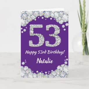 Happy 53rd Birthday Paars en Silver Glitter Card Kaart