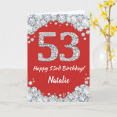 Happy 53rd Birthday Red en Silver Glitter Card Kaart (Gele Bloem)