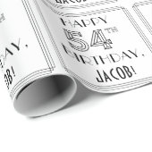 HAPPY 54TH BIRTHDAY; Art Deco Style; aangepaste na Cadeaupapier (Rol Hoek)