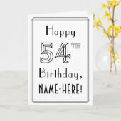 Happy 54th Birthday, Art Deco Style met aangepaste Kaart (Gele Bloem)