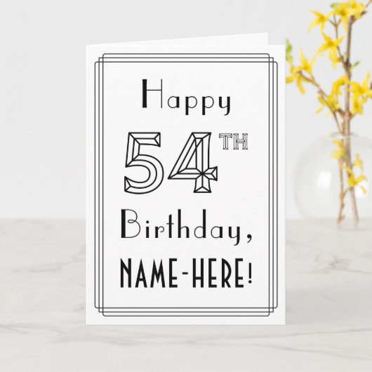 Happy 54th Birthday, Art Deco Style met aangepaste Kaart (Gele Bloem)
