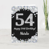 Happy 54th Birthday Black en Silver Glitter Card Kaart (Voorkant)