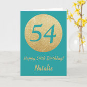 Happy 54th Birthday Blauwgroen en Gold Glitter Kaa Kaart (Gele Bloem)