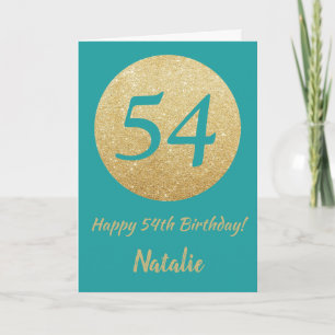 Happy 54th Birthday Blauwgroen en Gold Glitter Kaa Kaart