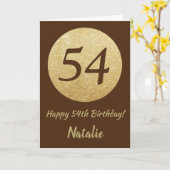 Happy 54th Birthday Brown and Gold Glitter Card Kaart (Gele Bloem)