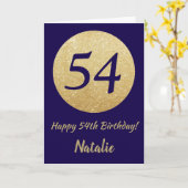 Happy 54th Birthday Navy Blue and Gold Glitter Kaart (Gele Bloem)