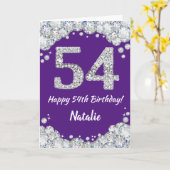 Happy 54th Birthday Paars en Silver Glitter Card Kaart (Gele Bloem)
