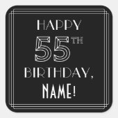 HAPPY 55TH BIRTHDAY; Art Deco Style; aangepaste na Vierkante Sticker (Voorkant)