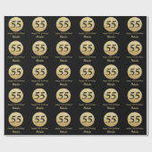 Happy 55th Birthday Black en Gold Glitter Cadeaupapier (Vlak)