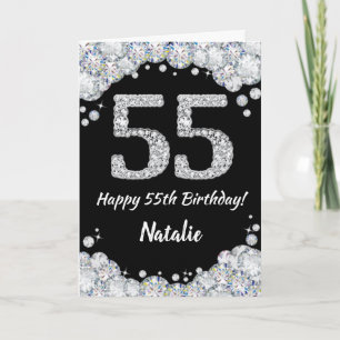 Happy 55th Birthday Black en Silver Glitter Card Kaart