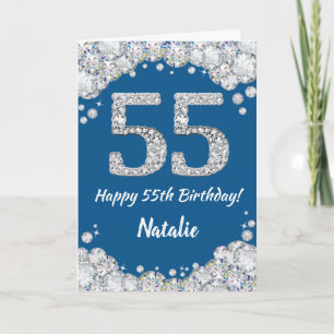 Happy 55th Birthday Blue en Silver Glitter Card Kaart