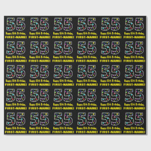 Happy 55th Birthday, Fun Colorful Stars Pattern 55 Cadeaupapier