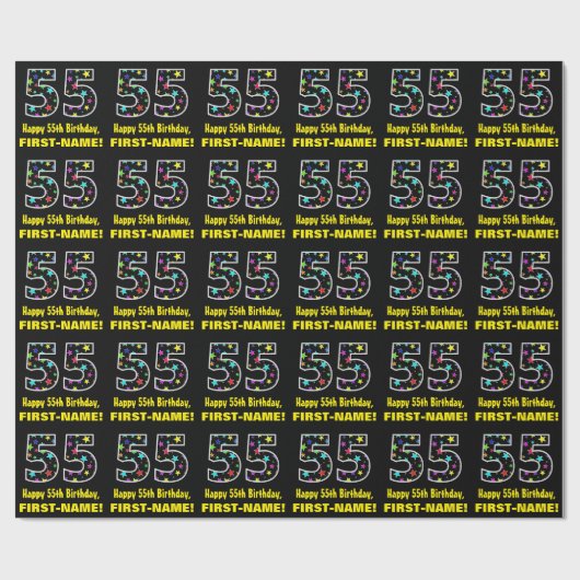 Happy 55th Birthday, Fun Colorful Stars Pattern 55 Cadeaupapier (Vlak)