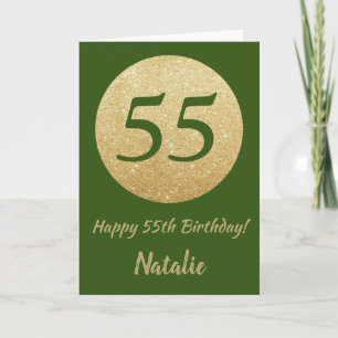 Happy 55th Birthday Green en Gold Glitter Kaart