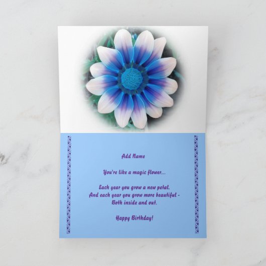 HAPPY 55th BIRTHDAY met Magic Blue Flower Kaart (Binnen)