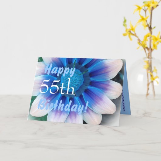 HAPPY 55th BIRTHDAY met Magic Blue Flower Kaart (Gele Bloem)