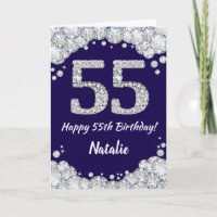 Happy 55th Birthday Navy Blue en Silver Glitter