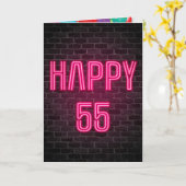 Happy 55th Birthday Neon Sign on brick Kaart (Gele Bloem)