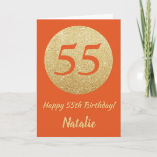 Happy 55th Birthday Oranje en Gold Glitter Card Kaart