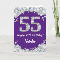 Happy 55th Birthday Paars en Silver Glitter Card