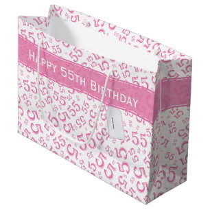 Happy 55th Birthday Party Pattern Pink and White Groot Cadeauzakje
