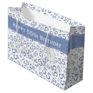 Happy 55th Birthday Random Number Pattern Blue Groot Cadeauzakje