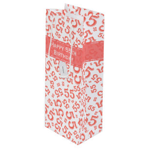 Happy 55th Birthday Random Number Pattern Coral Wijn Cadeautas
