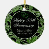 Happy 55th Jubileum Emerald Leaves DBL Sided Keramisch Ornament (Voorkant)