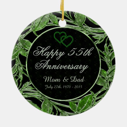 Happy 55th Jubileum Emerald Leaves DBL Sided Keramisch Ornament (Achterkant)