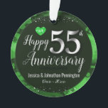 Happy 55th Wedding Jubileum Ornament<br><div class="desc">Fantastisch groene,  Happy 55th Jubileum-versiering. Faux folie op 55 en als lijst aan de grens. Groene olieachtergrond gecreëerd door Valarie Wade. Kleine groene hartslag in de bovenhoek. Namen en datums kunnen worden aangepast.</div>