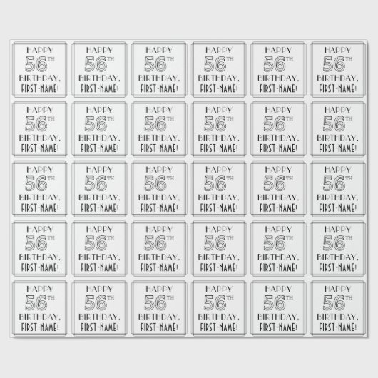 HAPPY 56TH BIRTHDAY; Art Deco Style; aangepaste na Cadeaupapier (Zoom)