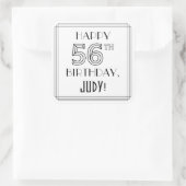 HAPPY 56TH BIRTHDAY, Art Deco Style, aangepaste na Vierkante Sticker (Tas)